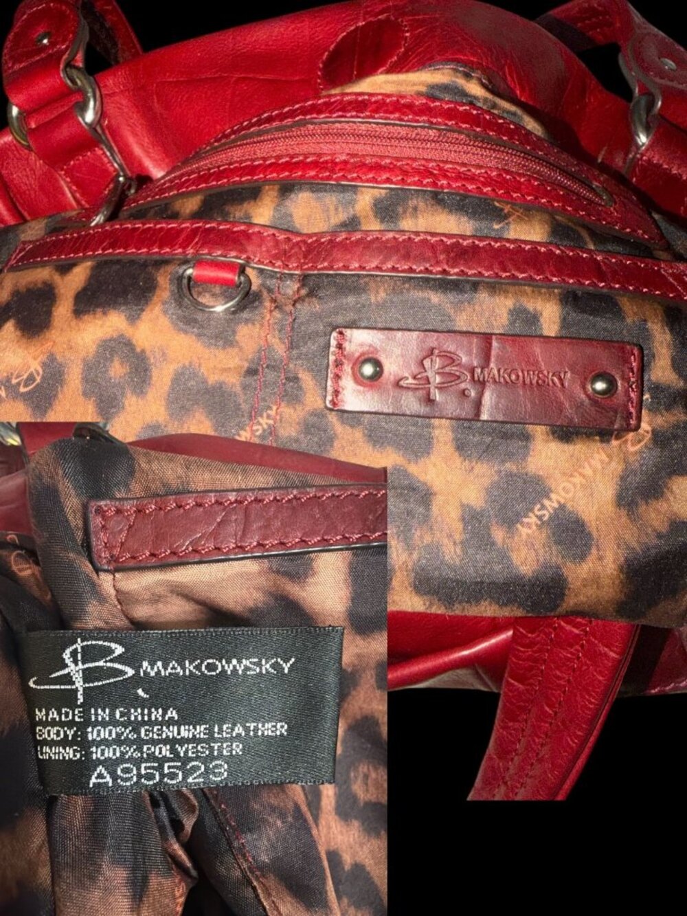 B Makowsky Shoulder Bag A95523 Red Croc Embossed Leather Hobo Satchel +Bag Charm - Picture 9 of 10
